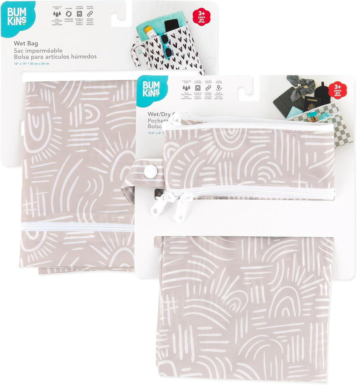Waterproof Wet and Wetdry Bags - For Beach, Baby, Travel, Swim Suit, Cloth Diapers, Pump Parts, Pool, Gym, Toiletries - Reusable & Easy to Clean - Watercolor Floral - 2 Pack
