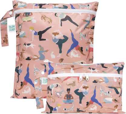 Waterproof Wet and Wetdry Bags - For Beach, Baby, Travel, Swim Suit, Cloth Diapers, Pump Parts, Pool, Gym, Toiletries - Reusable & Easy to Clean - Watercolor Floral - 2 Pack
