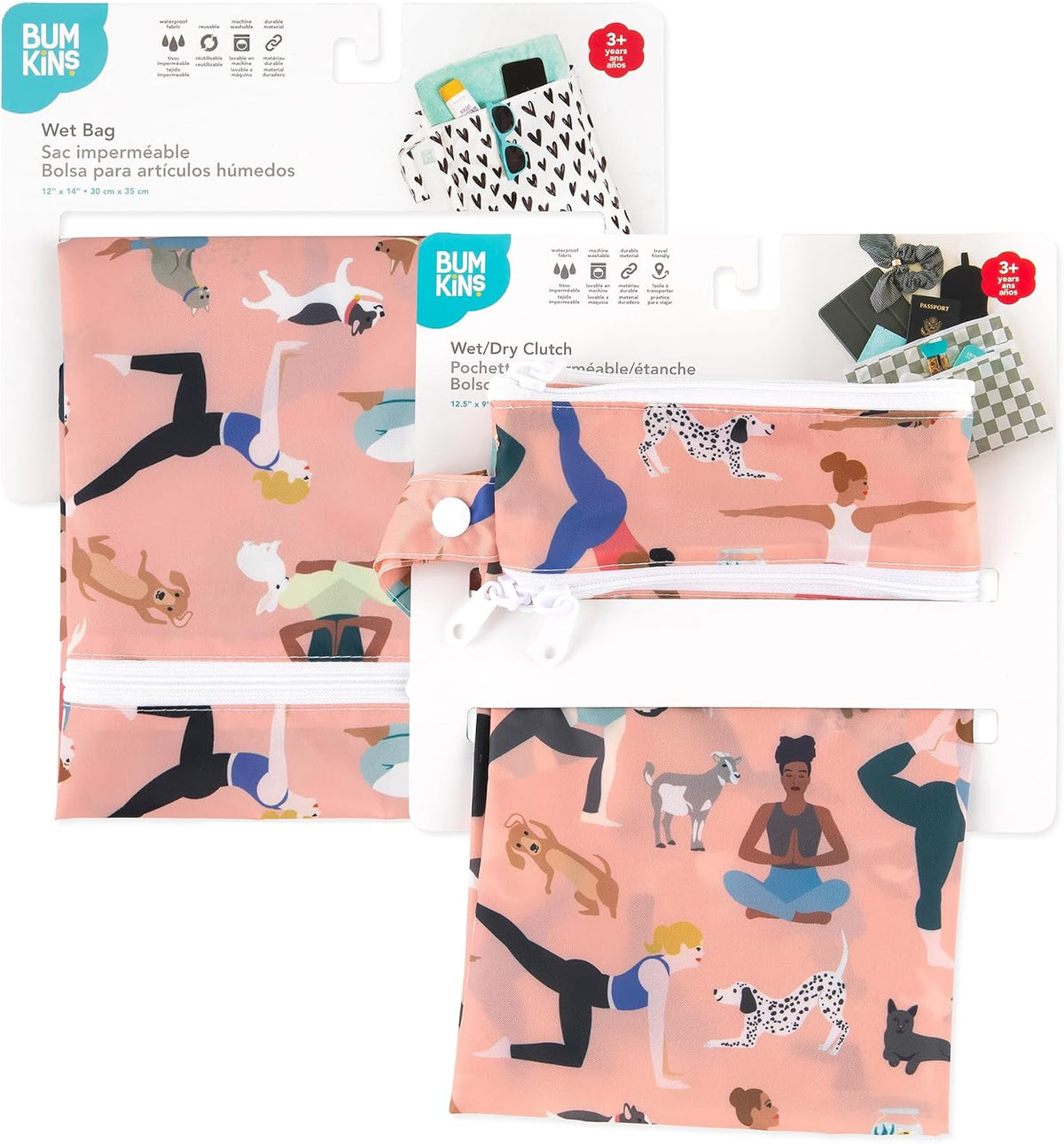 Waterproof Wet and Wetdry Bags - For Beach, Baby, Travel, Swim Suit, Cloth Diapers, Pump Parts, Pool, Gym, Toiletries - Reusable & Easy to Clean - Watercolor Floral - 2 Pack