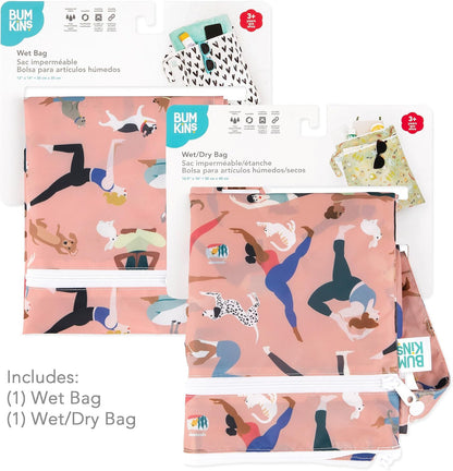 Waterproof Wet and Wetdry Bags - For Beach, Baby, Travel, Swim Suit, Cloth Diapers, Pump Parts, Pool, Gym, Toiletries - Reusable & Easy to Clean - Watercolor Floral - 2 Pack