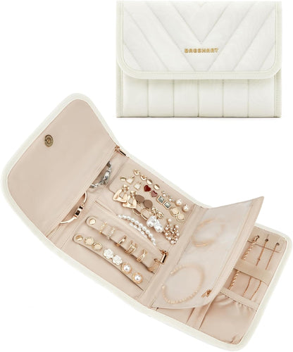 Travel Jewelry Organizer Case, Foldable Jewelry Roll for Necklaces, Earrings, Journey-Rings, Bracelets, Brooches, Portable, Khaki