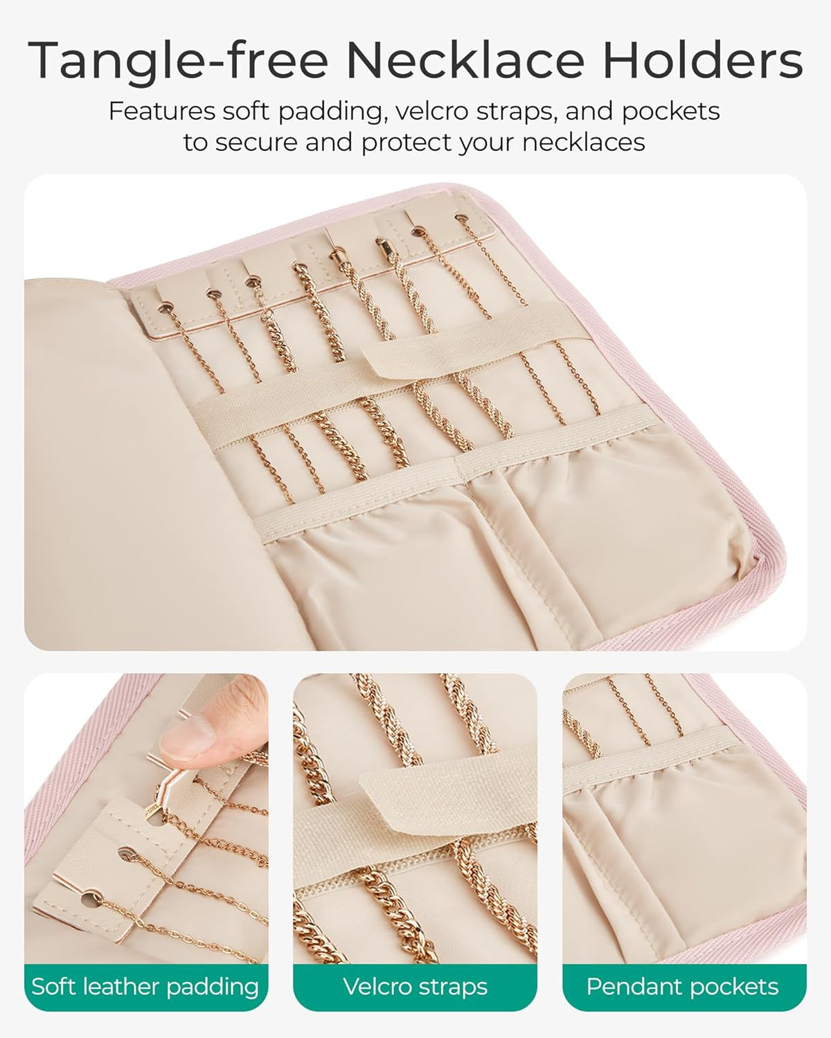 Travel Jewelry Organizer Case, Foldable Jewelry Roll for Necklaces, Earrings, Journey-Rings, Bracelets, Brooches, Portable, Khaki