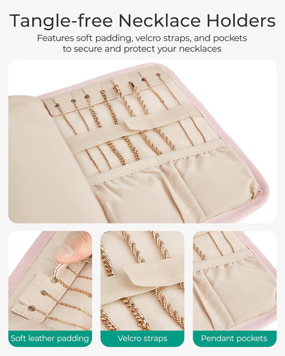 Travel Jewelry Organizer Case, Foldable Jewelry Roll for Necklaces, Earrings, Journey-Rings, Bracelets, Brooches, Portable, Khaki