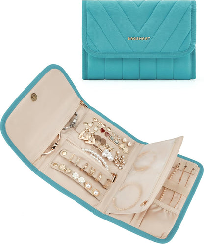 Travel Jewelry Organizer Case, Foldable Jewelry Roll for Necklaces, Earrings, Journey-Rings, Bracelets, Brooches, Portable, Khaki
