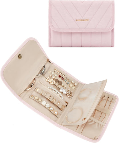 Travel Jewelry Organizer Case, Foldable Jewelry Roll for Necklaces, Earrings, Journey-Rings, Bracelets, Brooches, Portable, Khaki