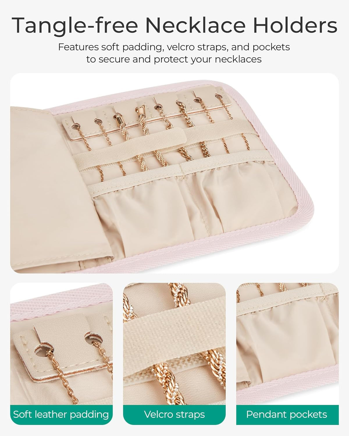 Travel Jewelry Organizer Case, Foldable Jewelry Roll for Necklaces, Earrings, Journey-Rings, Bracelets, Brooches, Portable, Khaki