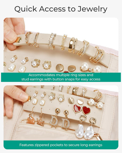 Travel Jewelry Organizer Case, Foldable Jewelry Roll for Necklaces, Earrings, Journey-Rings, Bracelets, Brooches, Portable, Khaki