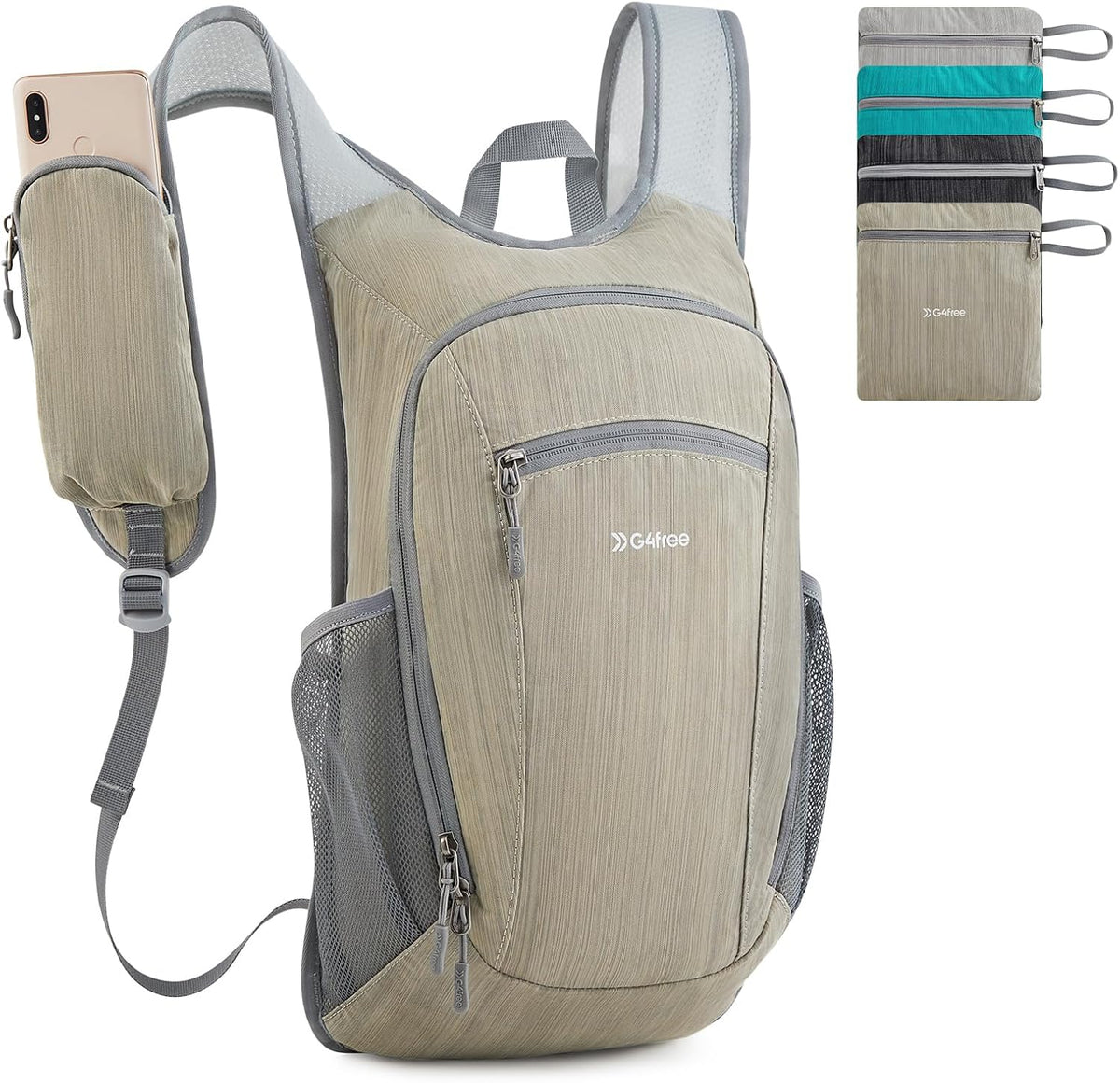 15L Hiking Daypack Lightweight Travel Backpack Packable Outdoor Casual Foldable Shoulder Bag (Beige)
