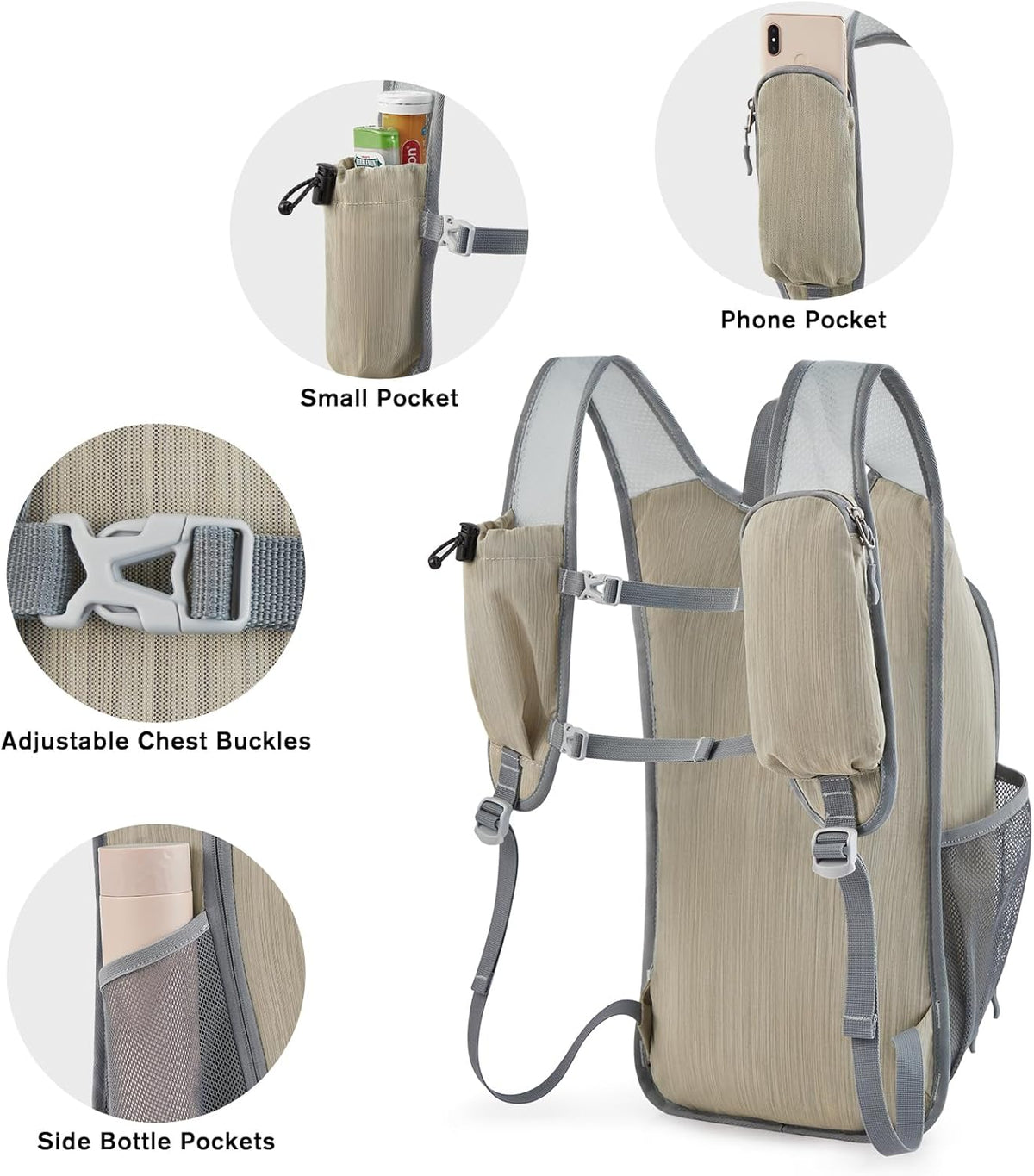 15L Hiking Daypack Lightweight Travel Backpack Packable Outdoor Casual Foldable Shoulder Bag (Beige)