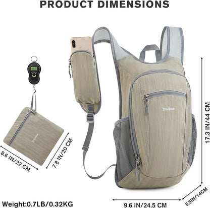 15L Hiking Daypack Lightweight Travel Backpack Packable Outdoor Casual Foldable Shoulder Bag (Beige)