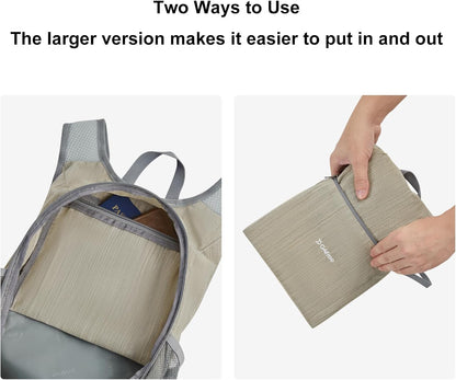 15L Hiking Daypack Lightweight Travel Backpack Packable Outdoor Casual Foldable Shoulder Bag (Beige)