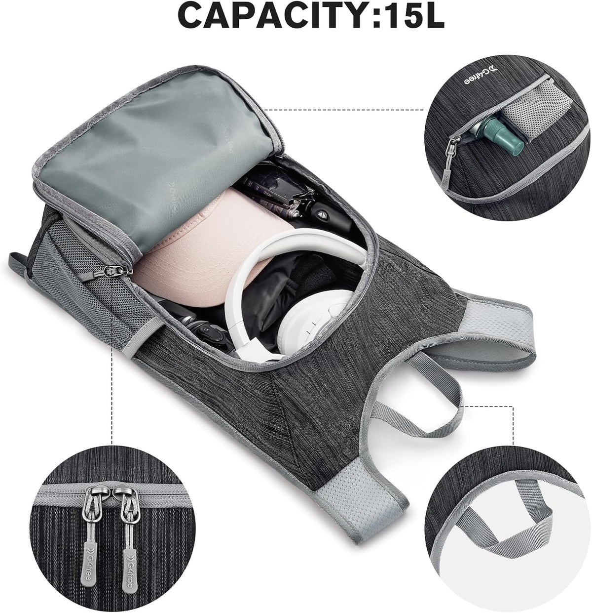 15L Hiking Daypack Lightweight Travel Backpack Packable Outdoor Casual Foldable Shoulder Bag (Beige)