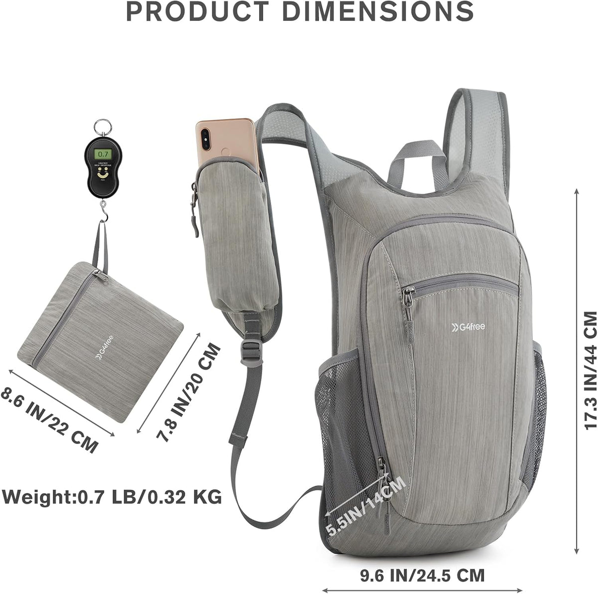 15L Hiking Daypack Lightweight Travel Backpack Packable Outdoor Casual Foldable Shoulder Bag (Beige)