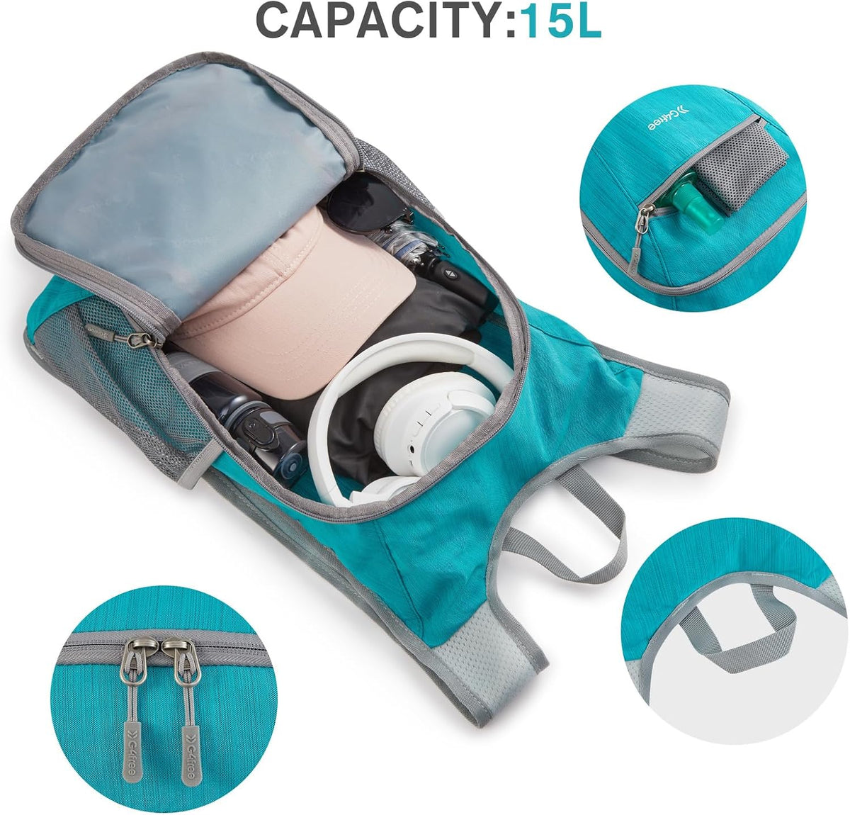 15L Hiking Daypack Lightweight Travel Backpack Packable Outdoor Casual Foldable Shoulder Bag (Beige)
