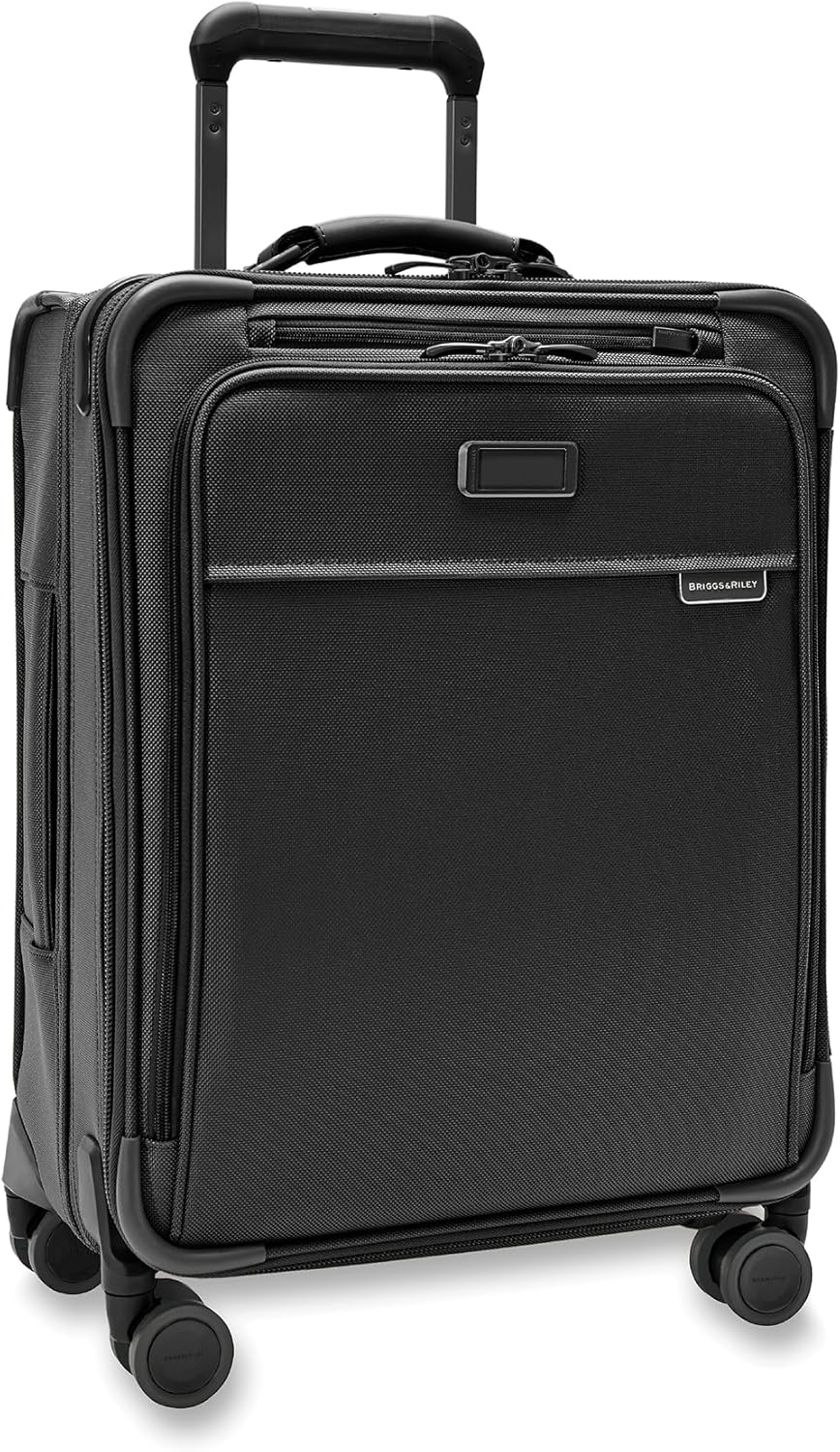 Briggs & Riley Cabin Spinner - Carry On Luggage for Travel, Suitcases with Wheels, Softside Rolling Bag for Men & Women, Fits Under Plane Seat, Interlocking Handle - Baseline Collection, Black