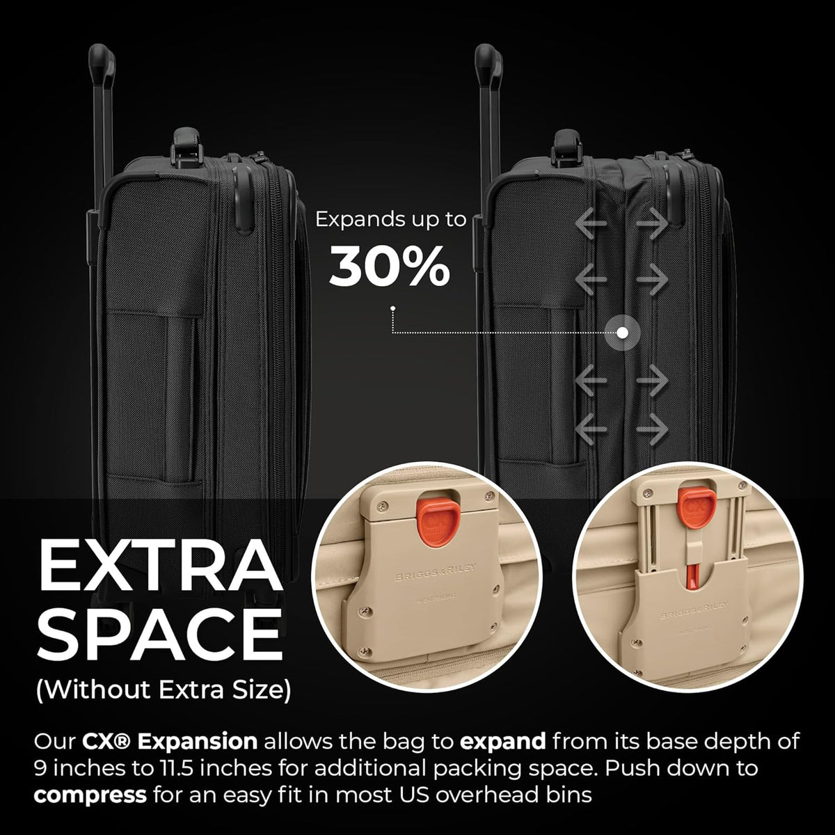 Briggs & Riley Cabin Spinner - Carry On Luggage for Travel, Suitcases with Wheels, Softside Rolling Bag for Men & Women, Fits Under Plane Seat, Interlocking Handle - Baseline Collection, Black