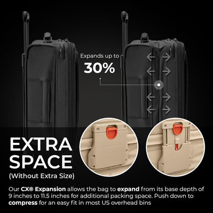 Briggs & Riley Cabin Spinner - Carry On Luggage for Travel, Suitcases with Wheels, Softside Rolling Bag for Men & Women, Fits Under Plane Seat, Interlocking Handle - Baseline Collection, Black