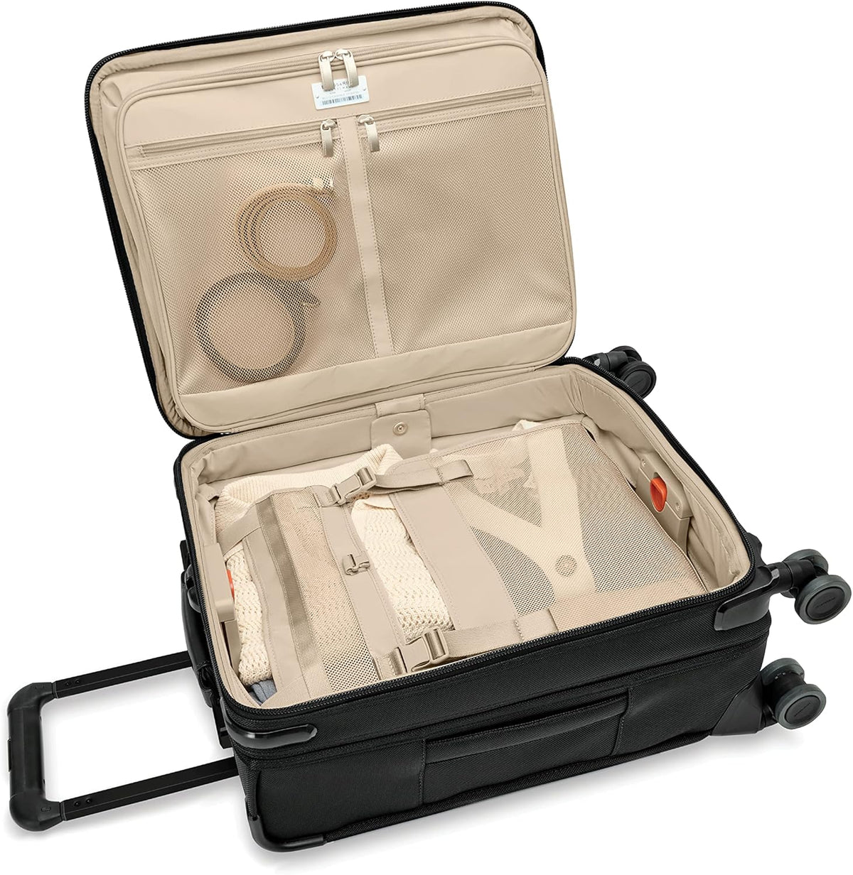 Briggs & Riley Cabin Spinner - Carry On Luggage for Travel, Suitcases with Wheels, Softside Rolling Bag for Men & Women, Fits Under Plane Seat, Interlocking Handle - Baseline Collection, Black