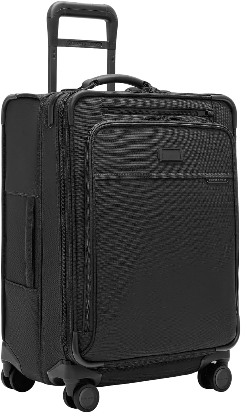 Briggs & Riley Cabin Spinner - Carry On Luggage for Travel, Suitcases with Wheels, Softside Rolling Bag for Men & Women, Fits Under Plane Seat, Interlocking Handle - Baseline Collection, Black