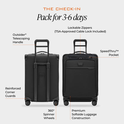 Briggs & Riley Cabin Spinner - Carry On Luggage for Travel, Suitcases with Wheels, Softside Rolling Bag for Men & Women, Fits Under Plane Seat, Interlocking Handle - Baseline Collection, Black