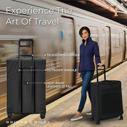 Briggs & Riley Cabin Spinner - Carry On Luggage for Travel, Suitcases with Wheels, Softside Rolling Bag for Men & Women, Fits Under Plane Seat, Interlocking Handle - Baseline Collection, Black