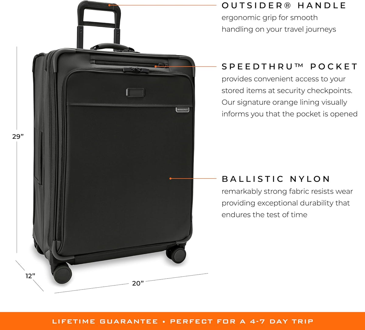 Briggs & Riley Cabin Spinner - Carry On Luggage for Travel, Suitcases with Wheels, Softside Rolling Bag for Men & Women, Fits Under Plane Seat, Interlocking Handle - Baseline Collection, Black