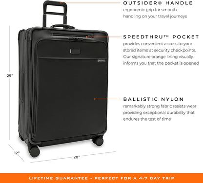 Briggs & Riley Cabin Spinner - Carry On Luggage for Travel, Suitcases with Wheels, Softside Rolling Bag for Men & Women, Fits Under Plane Seat, Interlocking Handle - Baseline Collection, Black