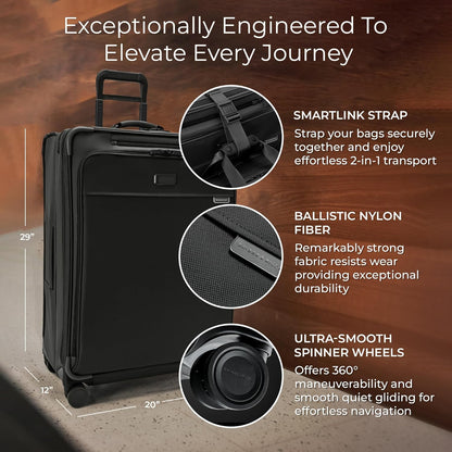 Briggs & Riley Cabin Spinner - Carry On Luggage for Travel, Suitcases with Wheels, Softside Rolling Bag for Men & Women, Fits Under Plane Seat, Interlocking Handle - Baseline Collection, Black