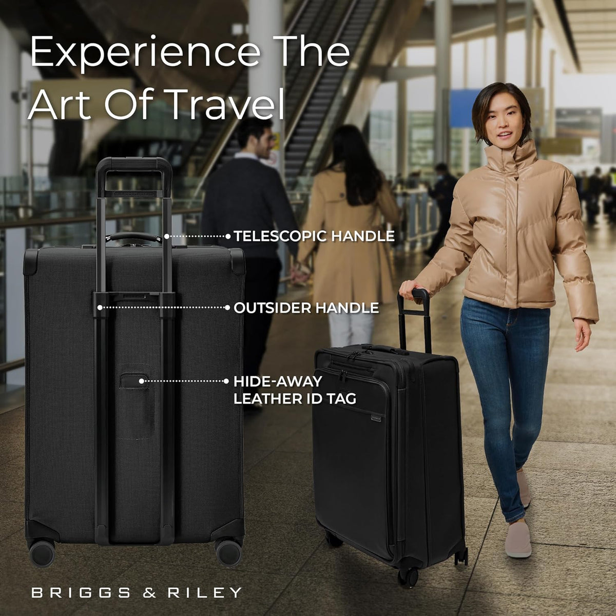 Briggs & Riley Cabin Spinner - Carry On Luggage for Travel, Suitcases with Wheels, Softside Rolling Bag for Men & Women, Fits Under Plane Seat, Interlocking Handle - Baseline Collection, Black