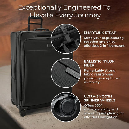 Briggs & Riley Cabin Spinner - Carry On Luggage for Travel, Suitcases with Wheels, Softside Rolling Bag for Men & Women, Fits Under Plane Seat, Interlocking Handle - Baseline Collection, Black
