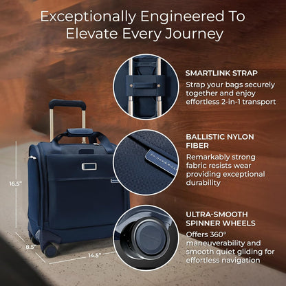 Briggs & Riley Cabin Spinner - Carry On Luggage for Travel, Suitcases with Wheels, Softside Rolling Bag for Men & Women, Fits Under Plane Seat, Interlocking Handle - Baseline Collection, Black