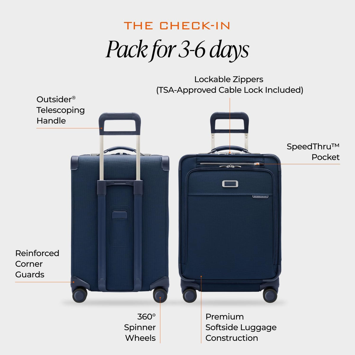 Briggs & Riley Cabin Spinner - Carry On Luggage for Travel, Suitcases with Wheels, Softside Rolling Bag for Men & Women, Fits Under Plane Seat, Interlocking Handle - Baseline Collection, Black