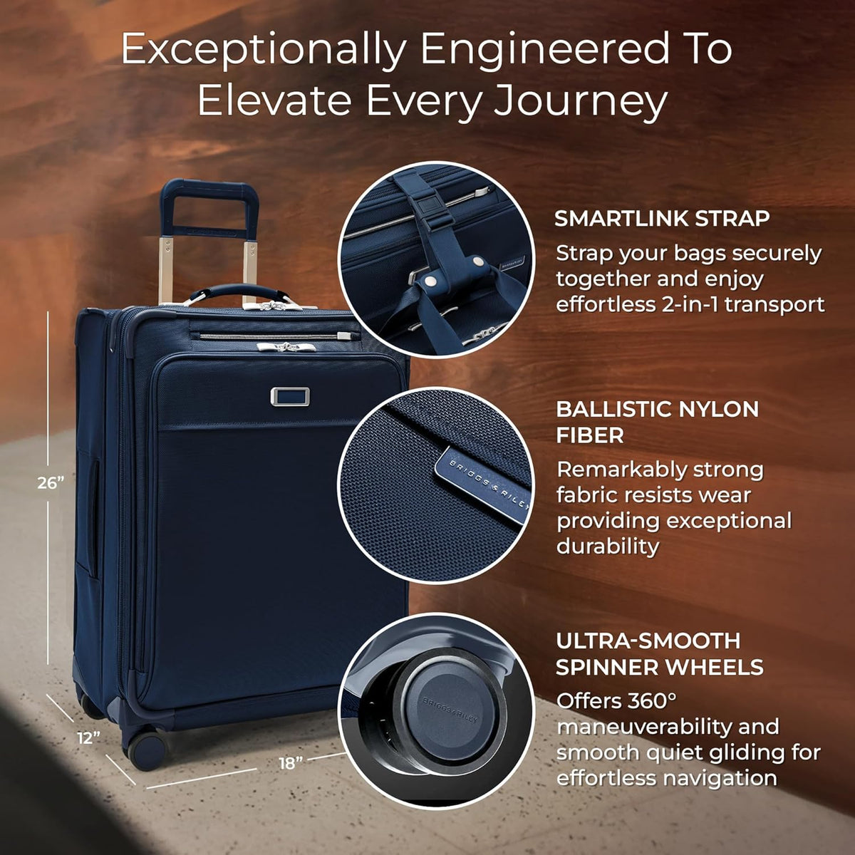 Briggs & Riley Cabin Spinner - Carry On Luggage for Travel, Suitcases with Wheels, Softside Rolling Bag for Men & Women, Fits Under Plane Seat, Interlocking Handle - Baseline Collection, Black