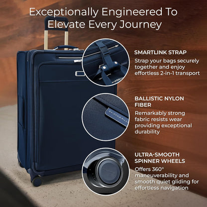 Briggs & Riley Cabin Spinner - Carry On Luggage for Travel, Suitcases with Wheels, Softside Rolling Bag for Men & Women, Fits Under Plane Seat, Interlocking Handle - Baseline Collection, Black