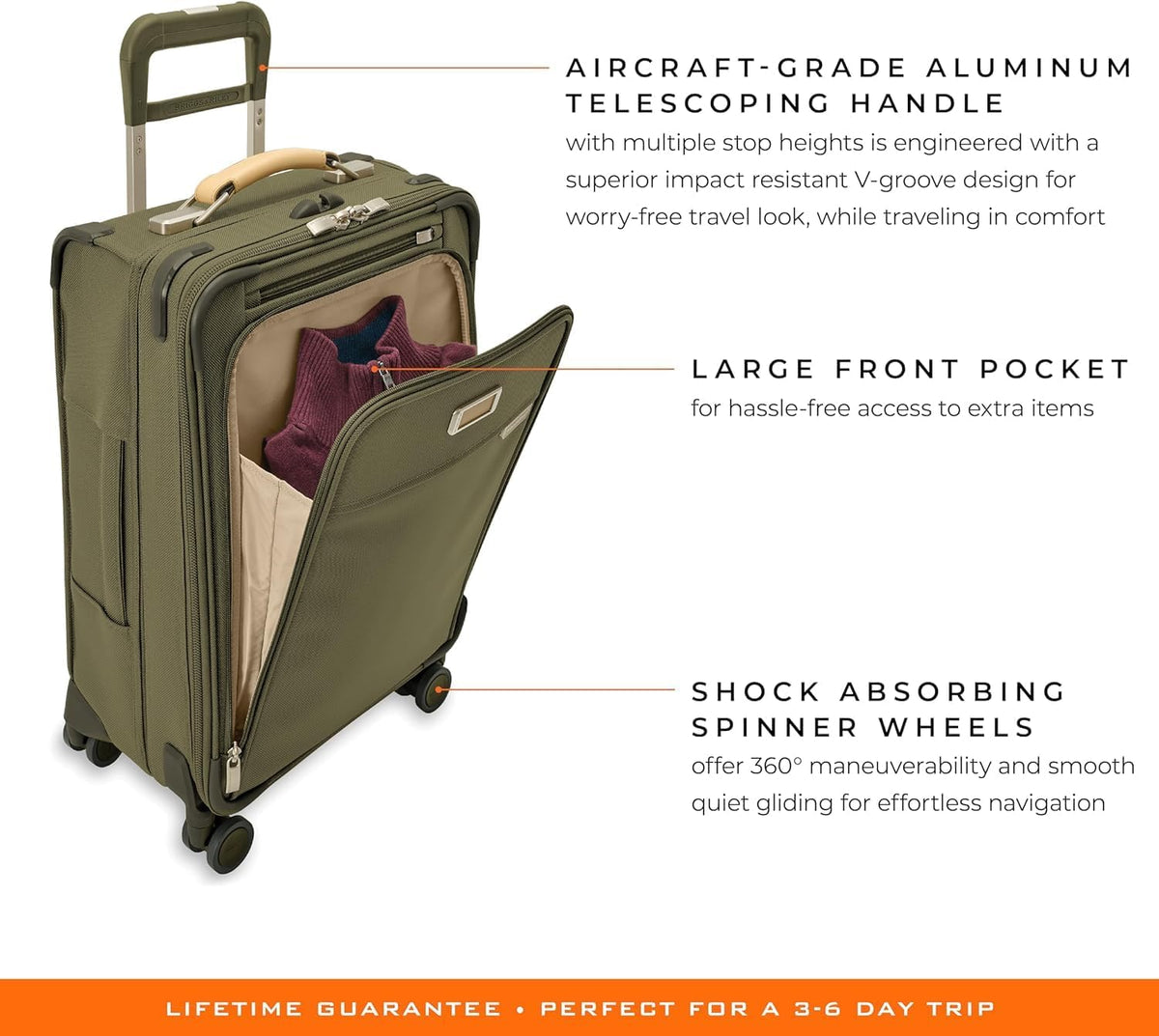 Briggs & Riley Cabin Spinner - Carry On Luggage for Travel, Suitcases with Wheels, Softside Rolling Bag for Men & Women, Fits Under Plane Seat, Interlocking Handle - Baseline Collection, Black