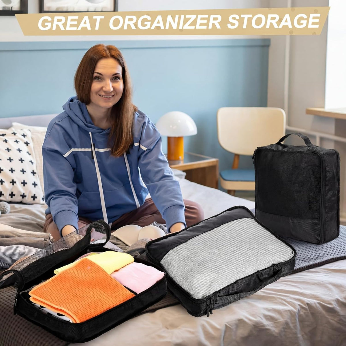5 Pcs Packing Cubes for Suitcase Large Travel Cubes Carry on Luggage Organizer Bags for Clothes Accessories (L,Pastel)