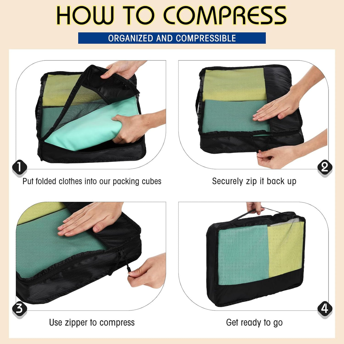 5 Pcs Packing Cubes for Suitcase Large Travel Cubes Carry on Luggage Organizer Bags for Clothes Accessories (L,Pastel)