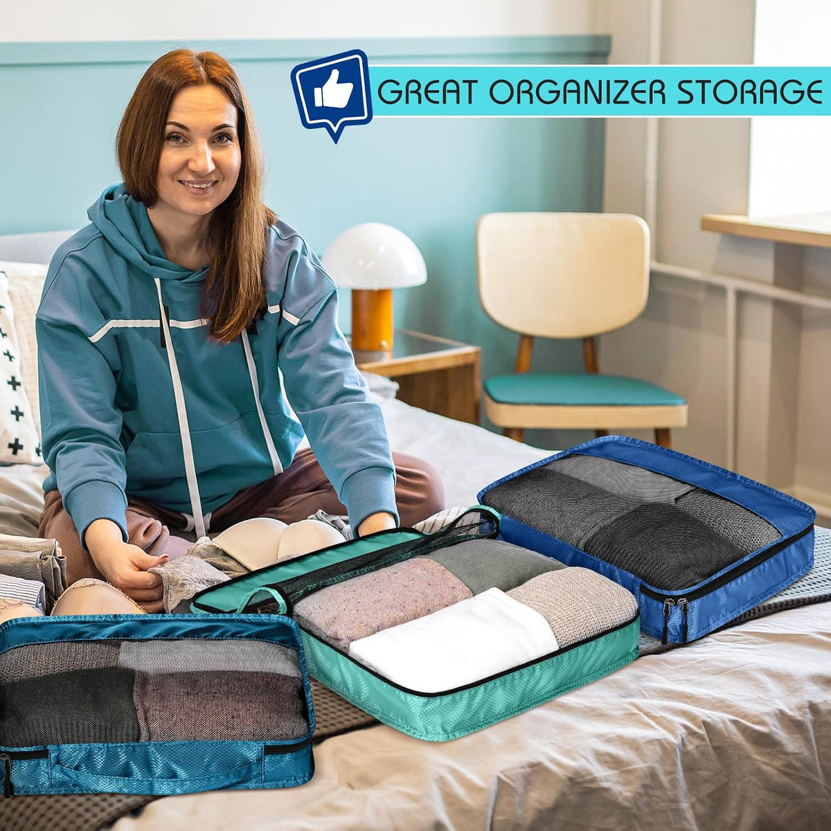 5 Pcs Packing Cubes for Suitcase Large Travel Cubes Carry on Luggage Organizer Bags for Clothes Accessories (L,Pastel)