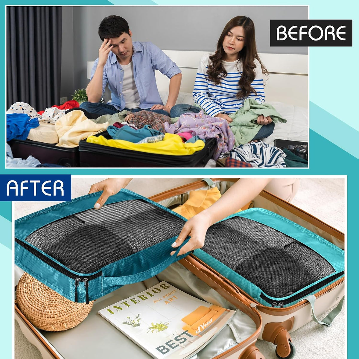 5 Pcs Packing Cubes for Suitcase Large Travel Cubes Carry on Luggage Organizer Bags for Clothes Accessories (L,Pastel)