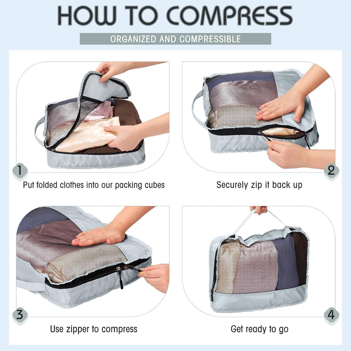 5 Pcs Packing Cubes for Suitcase Large Travel Cubes Carry on Luggage Organizer Bags for Clothes Accessories (L,Pastel)