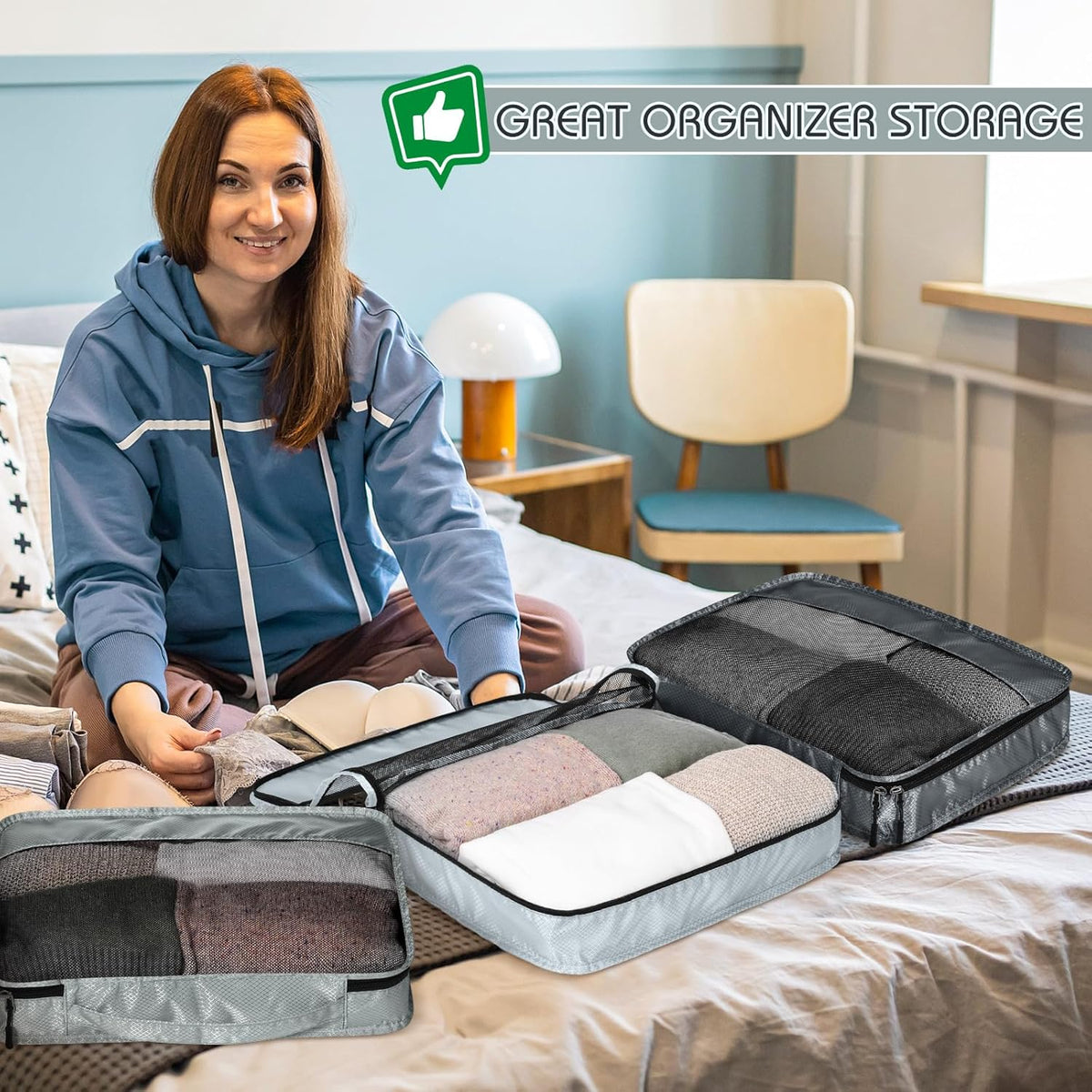 5 Pcs Packing Cubes for Suitcase Large Travel Cubes Carry on Luggage Organizer Bags for Clothes Accessories (L,Pastel)