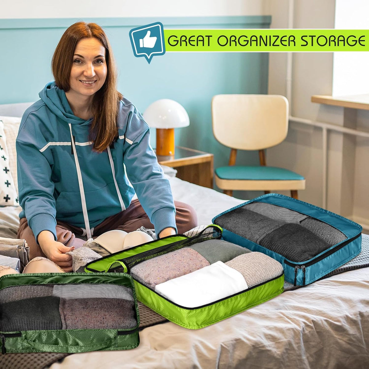5 Pcs Packing Cubes for Suitcase Large Travel Cubes Carry on Luggage Organizer Bags for Clothes Accessories (L,Pastel)