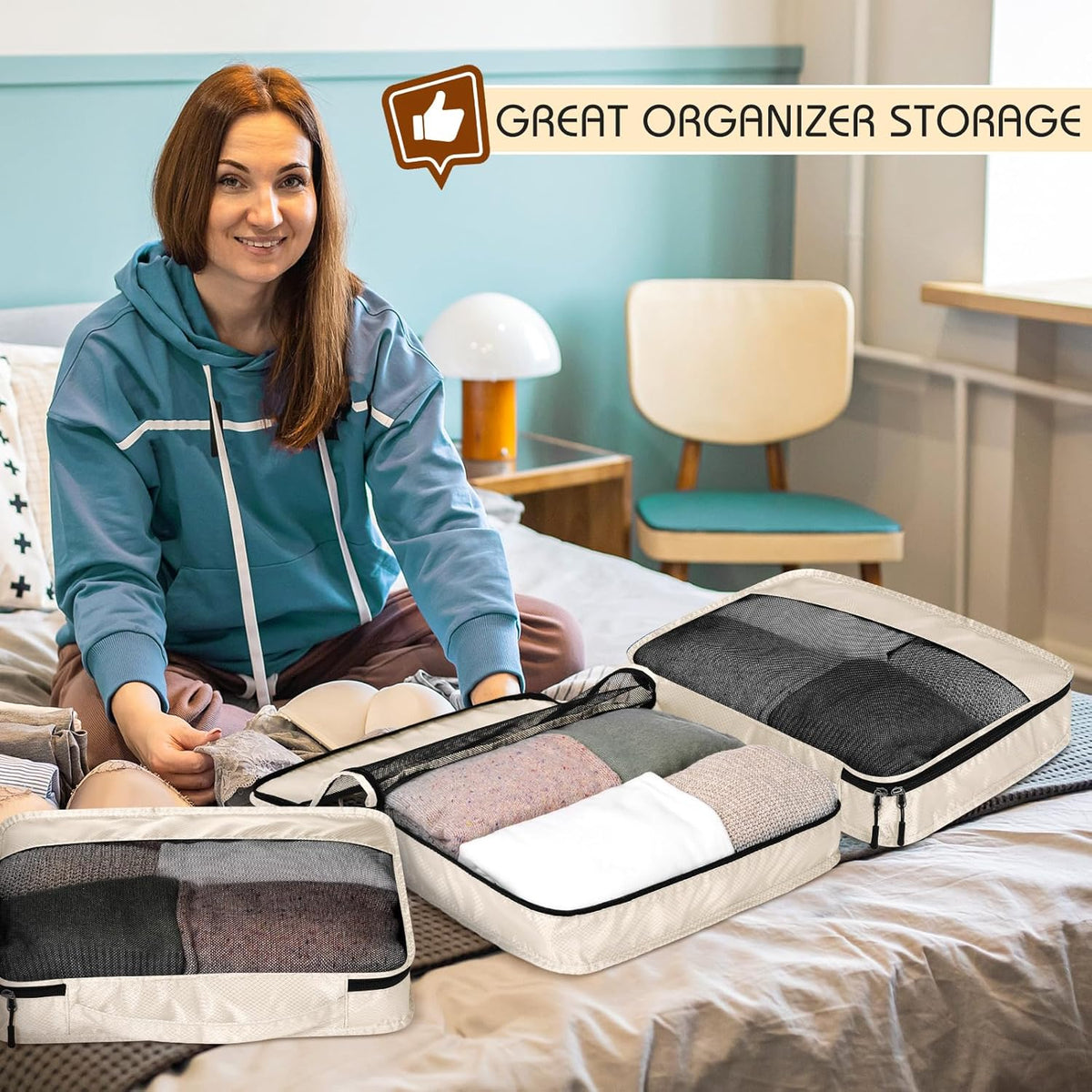 5 Pcs Packing Cubes for Suitcase Large Travel Cubes Carry on Luggage Organizer Bags for Clothes Accessories (L,Pastel)