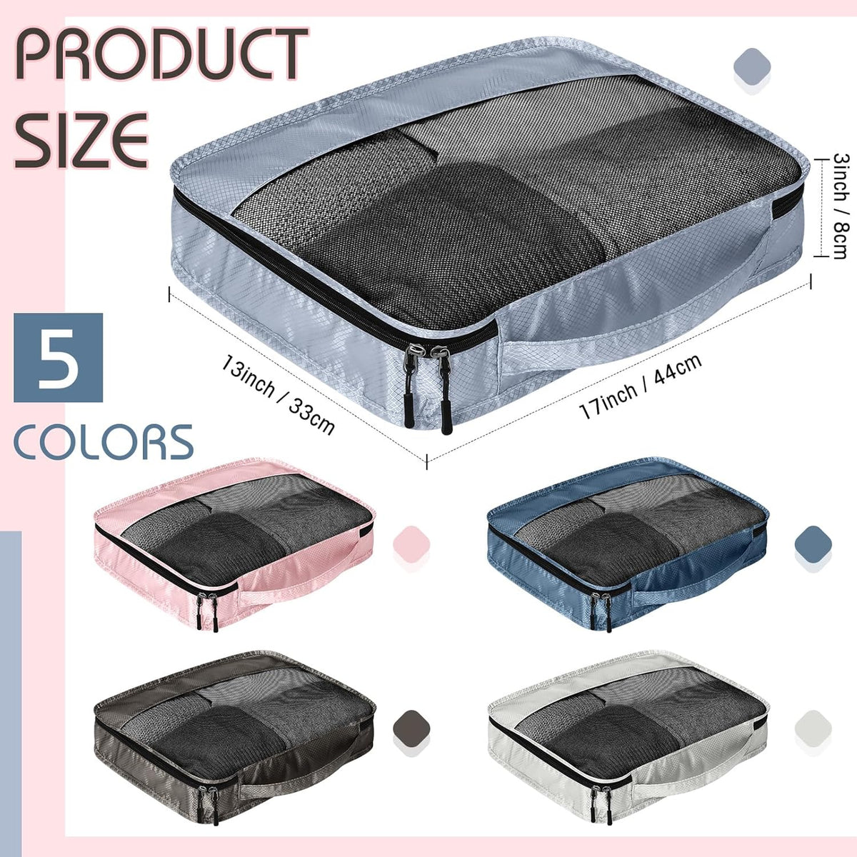 5 Pcs Packing Cubes for Suitcase Large Travel Cubes Carry on Luggage Organizer Bags for Clothes Accessories (L,Pastel)