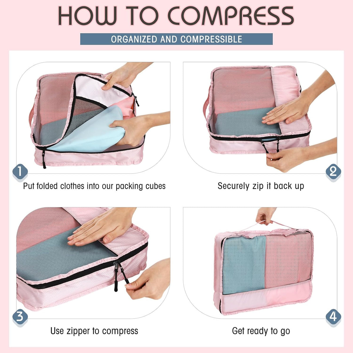 5 Pcs Packing Cubes for Suitcase Large Travel Cubes Carry on Luggage Organizer Bags for Clothes Accessories (L,Pastel)