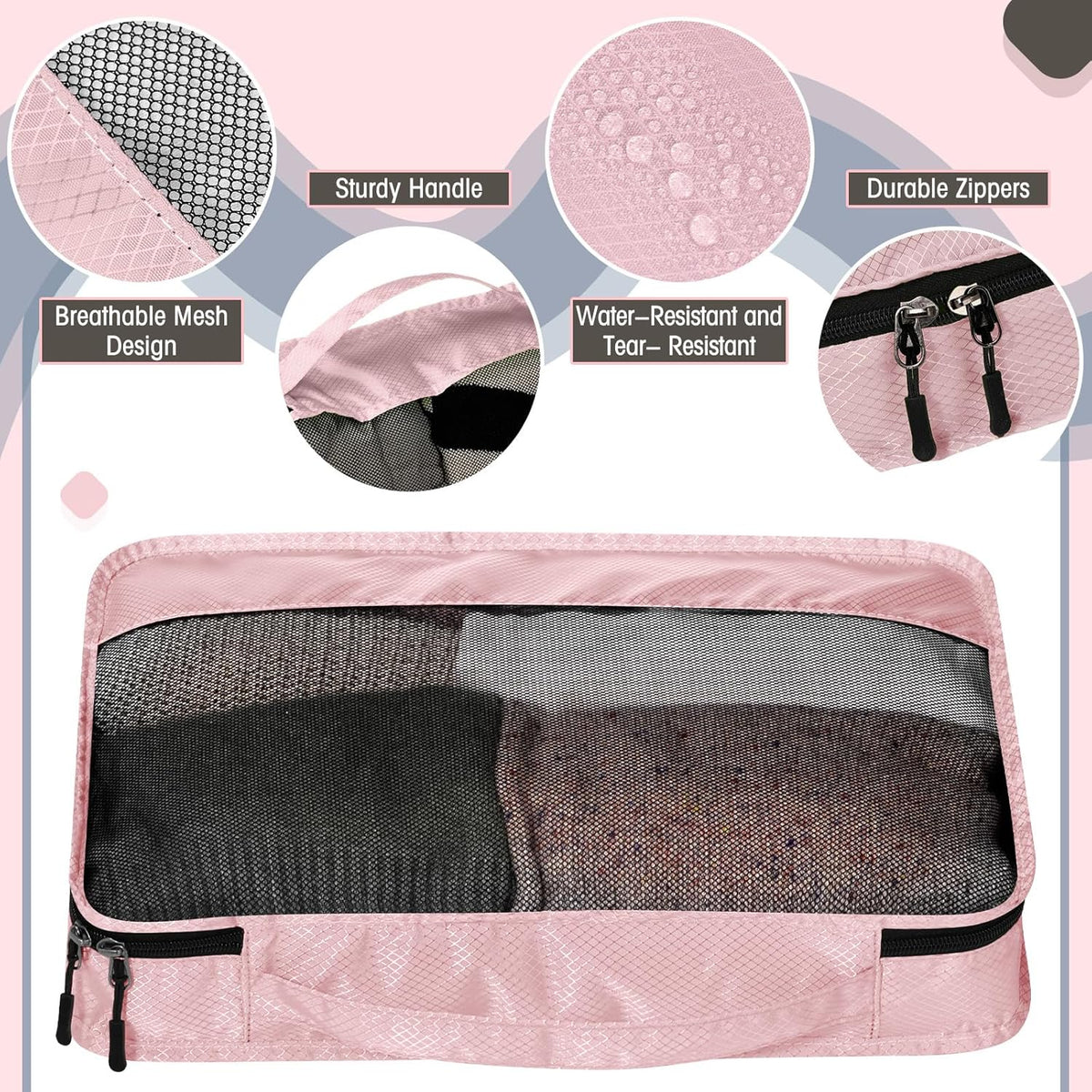 5 Pcs Packing Cubes for Suitcase Large Travel Cubes Carry on Luggage Organizer Bags for Clothes Accessories (L,Pastel)