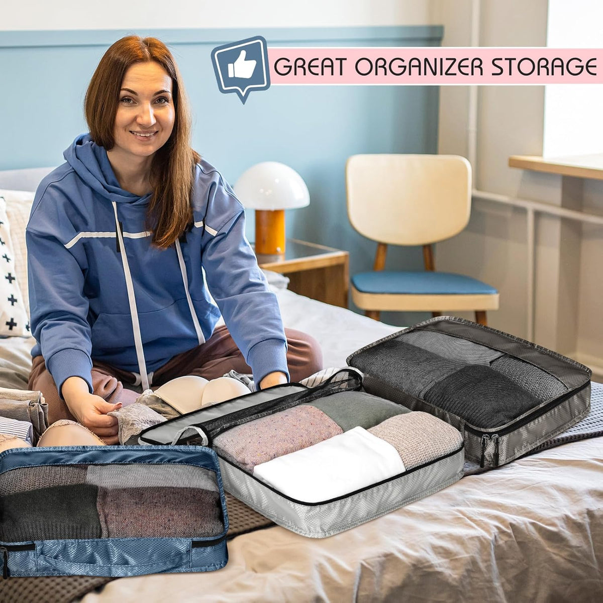 5 Pcs Packing Cubes for Suitcase Large Travel Cubes Carry on Luggage Organizer Bags for Clothes Accessories (L,Pastel)