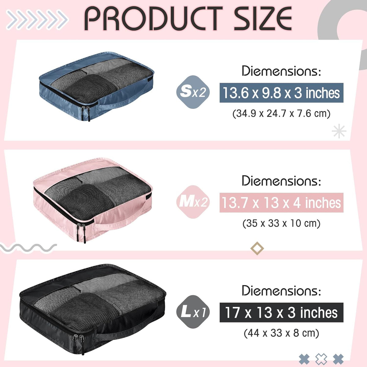 5 Pcs Packing Cubes for Suitcase Large Travel Cubes Carry on Luggage Organizer Bags for Clothes Accessories (L,Pastel)
