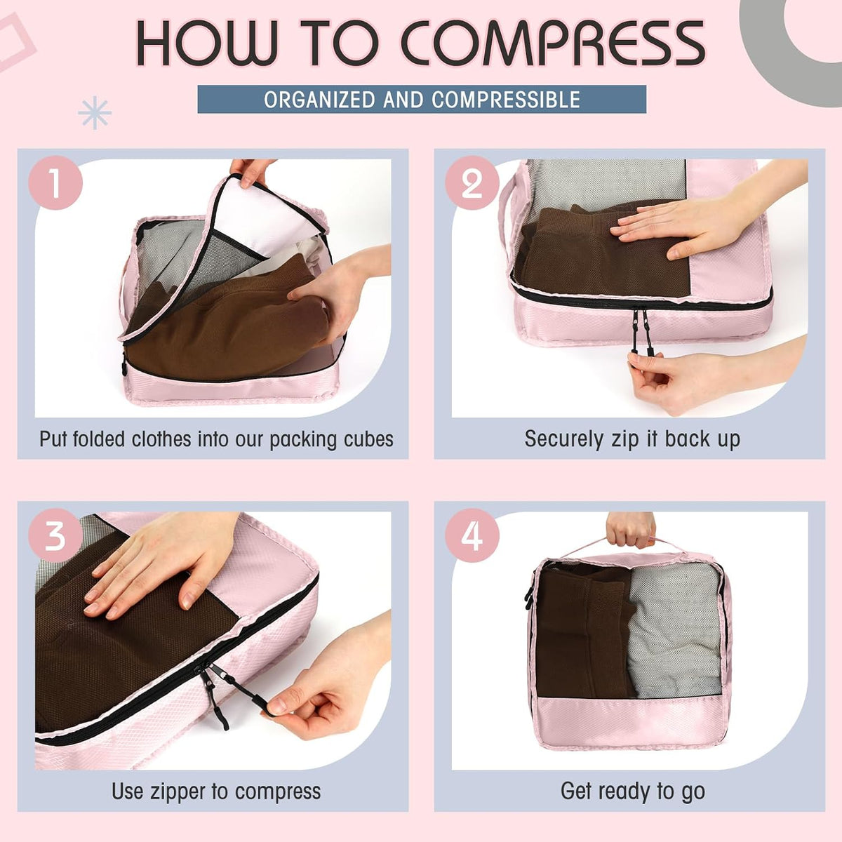 5 Pcs Packing Cubes for Suitcase Large Travel Cubes Carry on Luggage Organizer Bags for Clothes Accessories (L,Pastel)