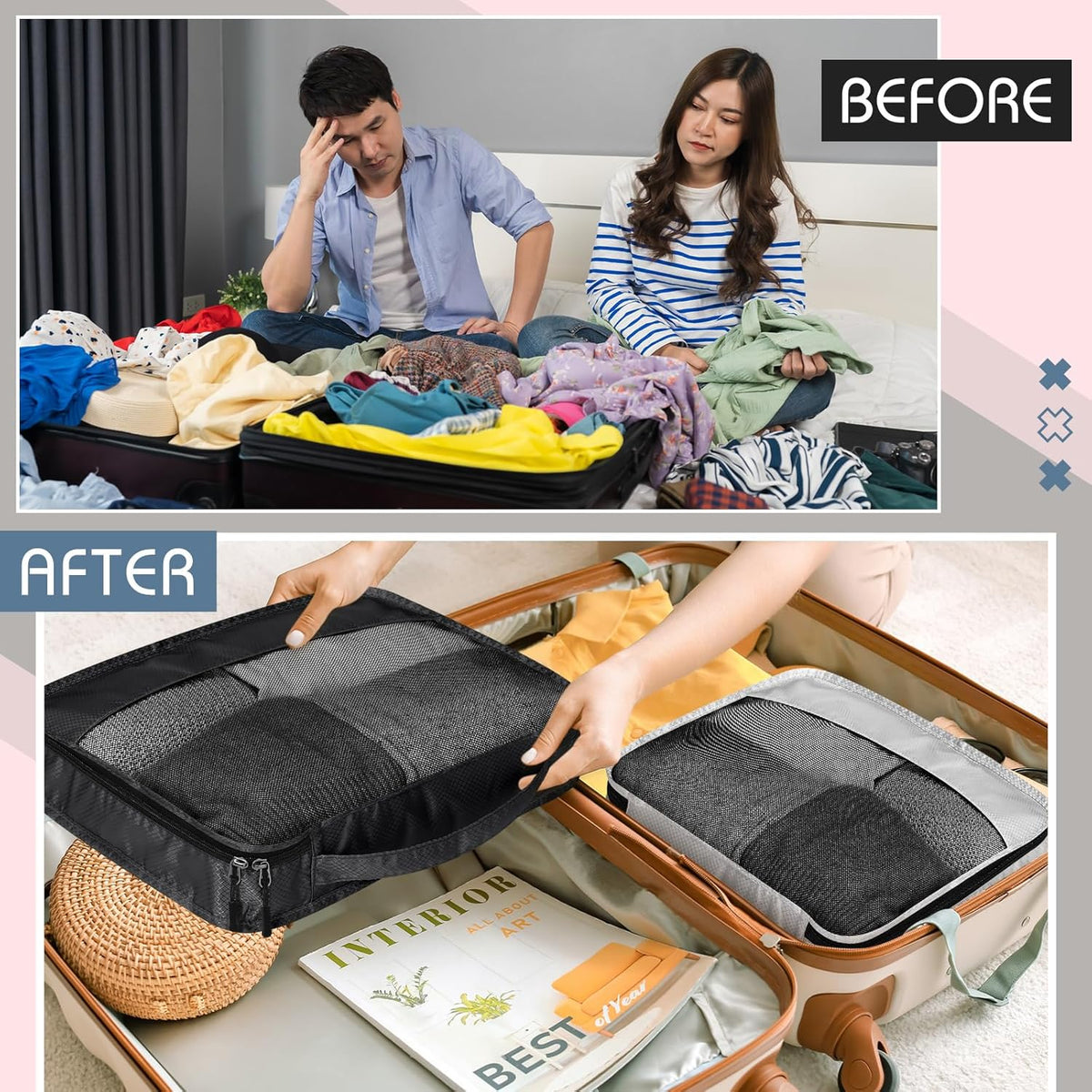 5 Pcs Packing Cubes for Suitcase Large Travel Cubes Carry on Luggage Organizer Bags for Clothes Accessories (L,Pastel)